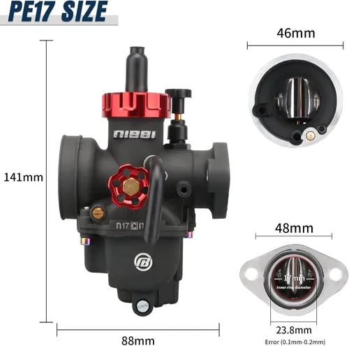 Vista 6 de Carburador NIBBI PE17mm, Compatible con motores de motocicleta de brida de 100cc 110cc, con chorro piloto principal, compatible con YAMAHA HONDA