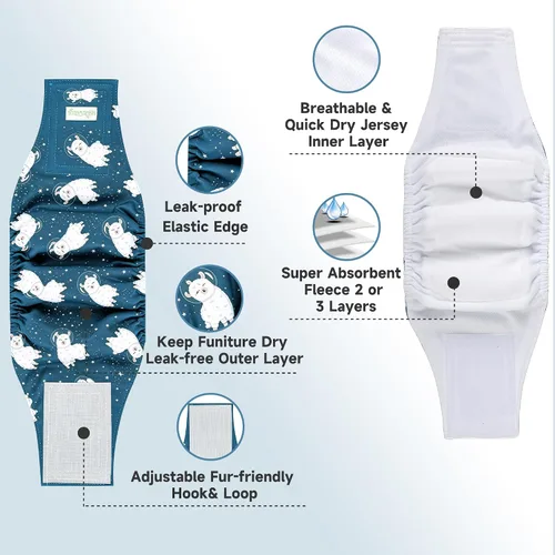 Vista 4 de wegreeco Pañales lavables para perros machos (paquete de 3) – Pañales lavables para el vientre para perros machos (Alpacas, M)