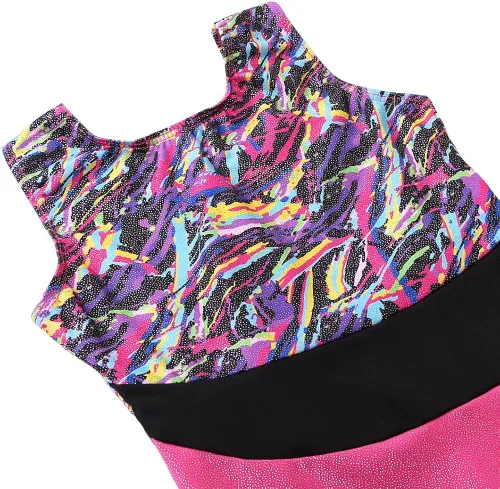 Vista 3 de HOZIY Leotardos de gimnasia para niñas y niños, cinta de copo de nieve, azul, morado, rosa intenso brillante, Rosa encendido