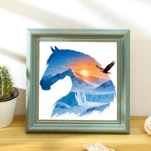 Vista 7 de VISIAIP Kit de pintura artística de caballo con diamantes para adultos, 5D de bricolaje completo con diamantes redondos, diseño de paisaje