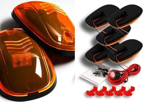 Vista 2 de Juego de 5 luces estroboscópicas para techo y cabina con 9 luces LED, compatible con SUV, RV, Jeep, camioneta, vehículo (lente ámbar LED)