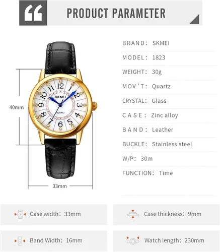 Vista 6 de SKMEI Lady Watches for Women Waterproof Leather Band Easy Reader Dress Diamond Analog Quartz Small Face Business Light Wrist Watch Girls Gifts