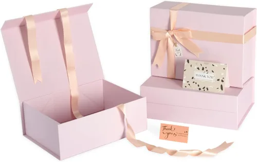 Vista 7 de Cajas de regalo negras con tapas, paquete de 3, caja de regalo mediana de Negro
