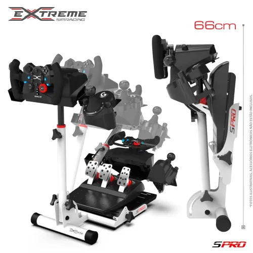 Vista 6 de Extreme Simracing Wheel Stand SPRO - White Edition Racing Simulator For Logitech G25, G27, G29, G920, Thrustmaster And Fanatec - Extremely Compact