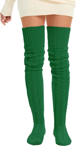 Vista 12 de SherryDC Calcetines hasta el muslo de punto trenzado para mujer, calentadores de piernas, extra largos por encima de la rodilla, medias altas