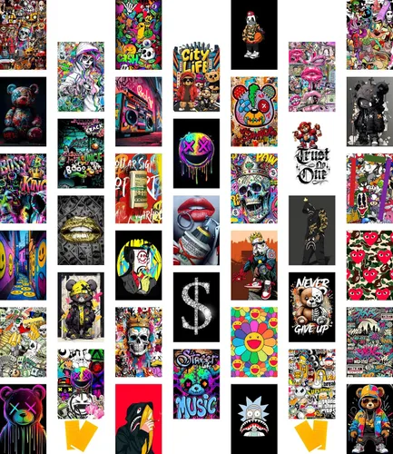 Vista 12 de Libemz, Bansky - Kit de collage estético de pared de 50 piezas, 4 x 6 pulgadas, graffiti indie, hippie, Trippy colorido, kit de collage de pared