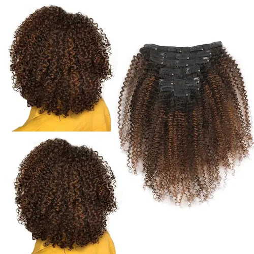 Vista 11 de ABH AMAZINGBEAUTY HAIR Kinkys - Extensiones de cabello rizado con clip, 3C y 4A, doble trama, cabello humano Remy real rizado para afroamericanos