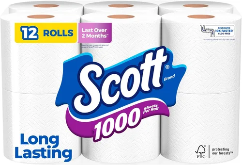 Vista 17 de Scott 1000 Papel higiénico por rollo, 18 rollos, seguro para fosa séptica, papel higiénico de 1 capa