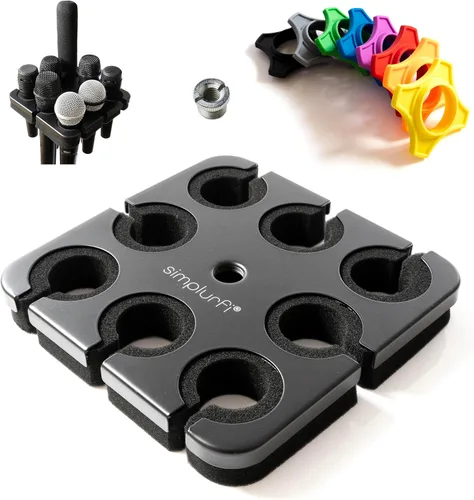 Vista 7 de Soporte Múltiple para Micrófonos con Soporte de Micrófono de Escritorio - Accesorio de Bandeja Cuadrada sostiene hasta 8 micrófonos Organizador