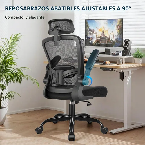 Vista 6 de FelixKing Silla de Oficina, Silla de Escritorio con Soporte Lumbar Ajustable, Silla de Computadora Ergonómica con Respaldo Alto y Respaldo de Negro