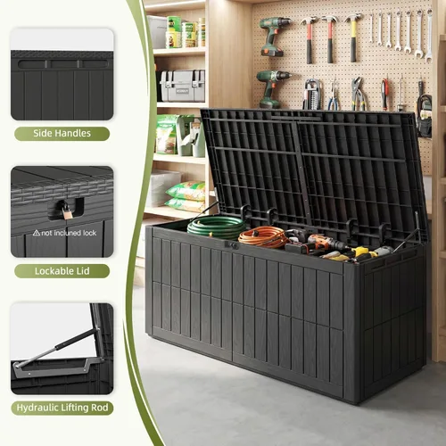 Vista 2 de UDPATIO Caja de almacenamiento para exteriores de 120 galones, con cerradura, de resina impermeable, contenedor de almacenamiento para interiores