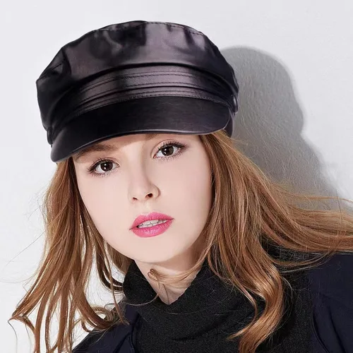 Vista 6 de Brcus Gorra de boina con punta de marinero para mujer de Yate de PU Newsboy Cabbie Baker Boy