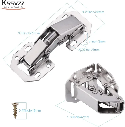 Vista 4 de Kssvzz Bisagras ocultas para gabinete (5 pares, 10 unidades, 3 pulgadas) bisagras ocultas de montaje en superficie para armarios de cocina, sin