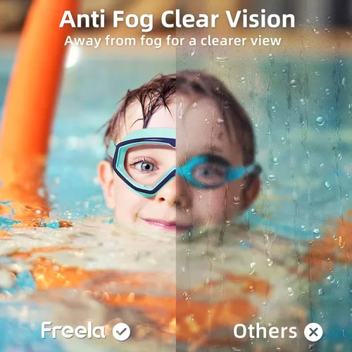 Vista 5 de Freela Gafas de natación transparentes para niños de 3 a 15 años, antiniebla, sin fugas, para piscina, playa, natación