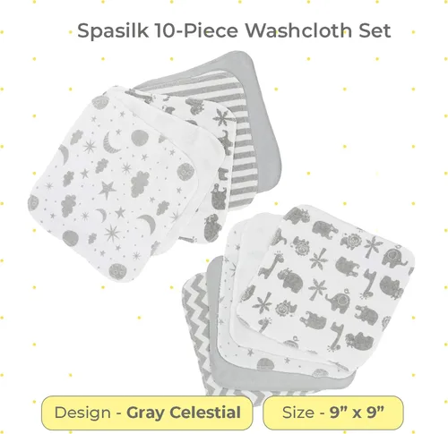 Vista 2 de Spasilk Juego de toallitas para niños y niñas recién nacidos, juego de toallas de rizo suave, paquete de 10, gris celestial