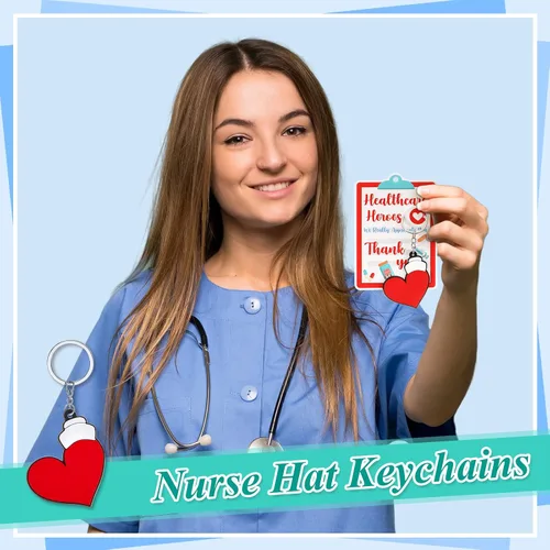 Vista 5 de Henoyso 48 Pcs Nurse Gifts Set Bulk 24 Nurse Keychain 24 Thank You Card Nursing Student Gifts Nurse Appreciation Gifts
