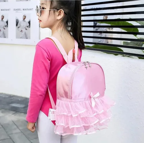 Vista 3 de Mochila de bailarina de princesa para niñas pequeñas, mochila de nailon, Rosado, balconcito