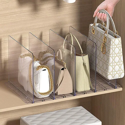 Vista 6 de WADORN Exhibición de bolsa de plástico para armario, bolsa de plástico dividida, organizador ajustable para bolsos y bolsos, organizador de bolso