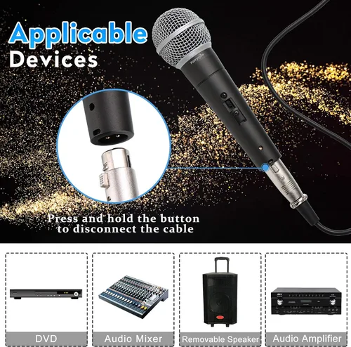 Vista 5 de Perrycom Micrófono vocal dinámico profesional con interruptor de encendido y apagado, micrófono de metal cardioide de mano para cantar, compatible