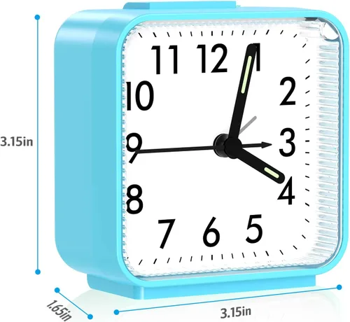 Vista 6 de AMIR Reloj Despertador Analógico, Reloj Pequeño Silencioso Sin Tic Tac, Reloj Despertador de Viaje con Función de Repetición y Luz, Sonidos