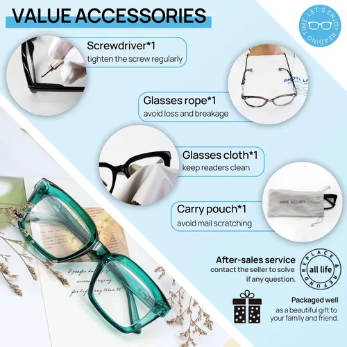 Vista 6 de MARE AZZURO Gafas de lectura cuadradas retro 1.00 para hombres lectores grandes 100 125 150 175 200 225 250 275 300 350 400 500 600 (Verde, 1.0)