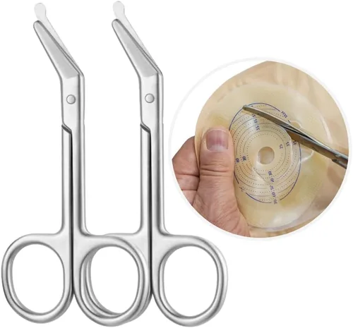Vista 6 de Suministros para ostomía, Tijeras para ostomía de acero inoxidable para doctores, enfermeras, enfermería veterinaria en el hogar, 4.3 x 2.1 Pulgadas.