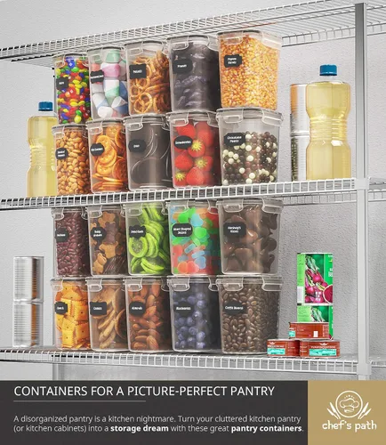 Vista 5 de Chef's Path Recipientes de plástico herméticos para alimentos con tapas - Paquete de 20 (1.6 litros cada uno) - Almacenamiento duradero para cocina