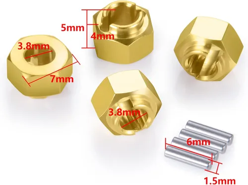 Vista 2 de AXSPEED Extensores de cubo de rueda de latón RC de 0.157 in, adaptador hexagonal resistente para 1:18 TRX4-M TRX4M Crawler Car