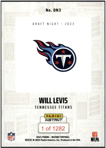 Vista 2 de WILL LEVIS RC 2023 Panini Instant Draft Night ROOKIE /1282#DN3 NM+-MT+ NFL Football Titans