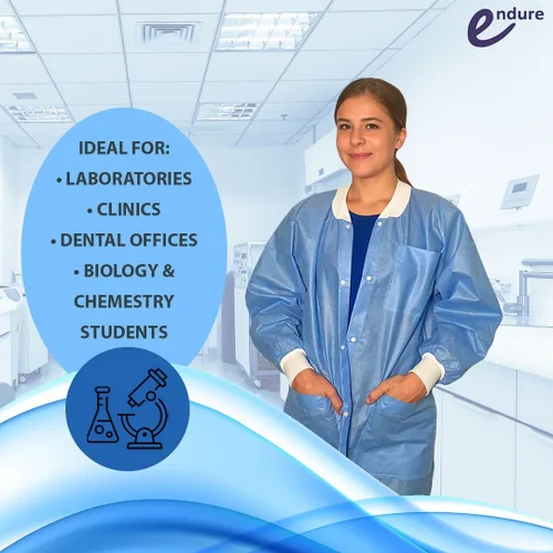 Vista 4 de Endure Lab - Chaqueta desechable, longitud de cintura o cadera, cuello de punto y puños de punto, material SMS, diseño transpirable, caja de 10