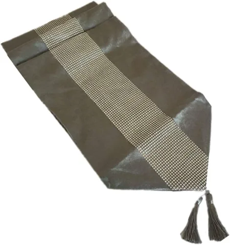 Vista 2 de Camino de mesa de 13 x 72 pulgadas con tira de diamantes y borlas (gris)