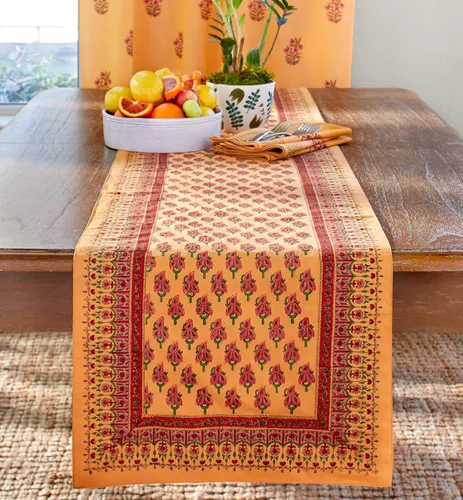 Vista 12 de Camino de mesa rosa – 18 x 120 pulgadas, centro de mesa de comedor impreso a mano 100% algodón lavable para decoración del hogar boho y granja