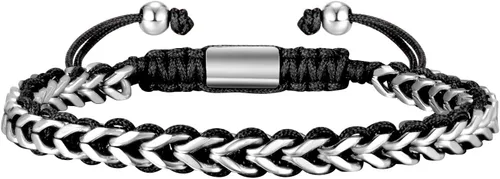 Vista 9 de Pulsera de eslabones trenzados de cuerda y cadena para hombre: hecha a mano para hombre, de acero inoxidable, metal, no se deslustra, impermeable