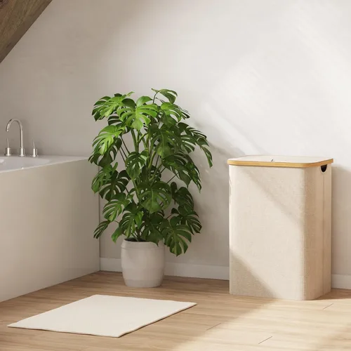Vista 8 de Lifewit Cesta de lavandería de 80 litros con tapa, cestas de ropa para lavandería con asas de bambú y una bolsa de lavandería extraíble, cesta
