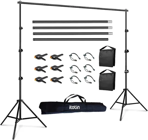 Vista 7 de Kit de soporte de fondo para fotos, 6.5 x 10 pies, soporte de fondo de fotografía ajustable con base plana de metal para fiestas de cumpleaños, baby