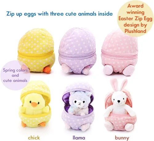 Vista 5 de Plushland - Muñeco de peluche (6 pulgadas), diseño de animal de peluche dentro de un huevo con cremallera; regalo ideal para niños y niñas