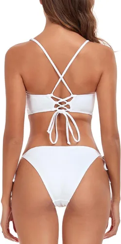 Vista 6 de Colloyes Bikini sexy de dos piezas para mujer, traje de baño triangular con lazo lateral
