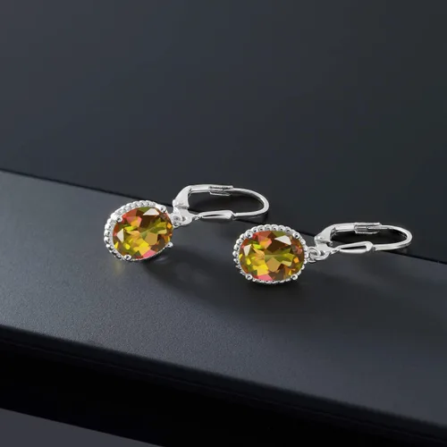 Vista 15 de Gem Stone King Aretes colgantes de gota para mujer, plata de ley 925, piedra natal ovalada de 0.354 x 0.276 in, joyería fina, regalos para ella