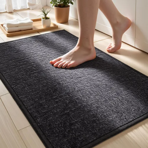 Vista 15 de Tapetes de baño antideslizantes delgados para debajo de la puerta, tapetes de baño de secado rápido absorbentes con respaldo de goma trenzado