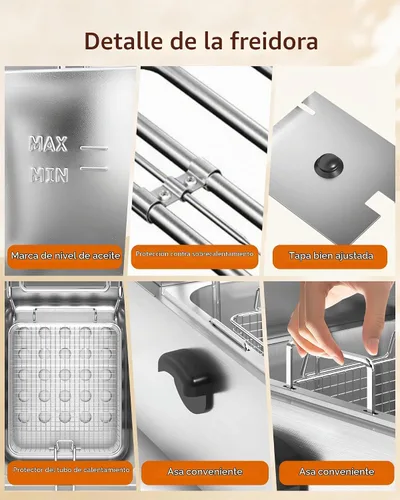 Vista 4 de Freidora Comercial Profunda - Freidora Eléctrica Profunda de 12 L con Cesta de 6 L, Freidora Comercial Profunda con Cesta, Freidora de Acero