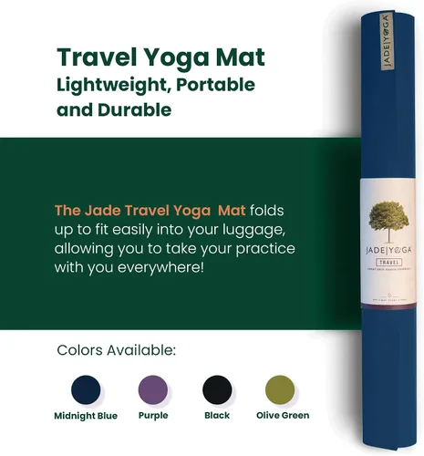 Vista 2 de JadeYoga Tapete de yoga de viaje, plegable, ligero y portátil, tapete de goma natural antideslizante para mujeres y hombres, ideal para yoga, hogar