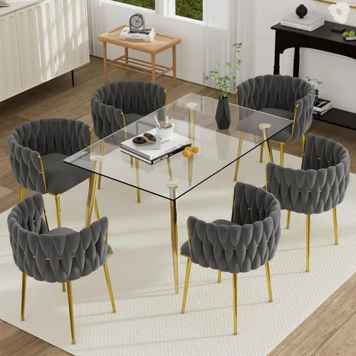 Vista 32 de Juego de mesa de comedor de cristal plateado para 2, juego de mesa cuadrada de lujo moderno de 36 pulgadas, juego de mesa de cocina minimalista de 3