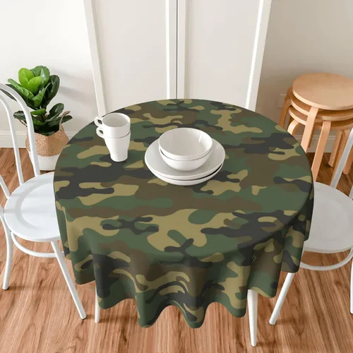 Vista 7 de Mantel redondo de camuflaje militar de 60 pulgadas, impermeable, poliéster, verde militar, camuflaje, mantel decorativo para vacaciones, cocina