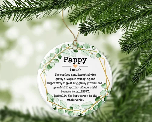 Vista 3 de Pappy Noun Ornamento – Adorno de Navidad para Pappy – Adorno del Día del Padre – Regalos de Pappy – Definición de Pappy – Recuerdo impreso en un lado