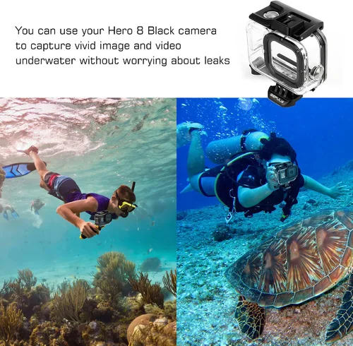 Vista 6 de GEPULY Carcasa impermeable para GoPro Hero 8 Negro, doble ranura para zapata fría protectora subacuática carcasa para GoPro Hero 8 Cámara de acción