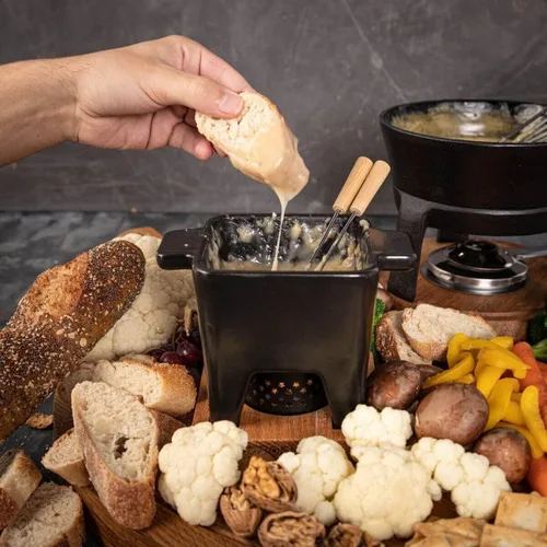 Vista 2 de Boska Juego de fondue de tapas Tealight, ideal para queso o chocolate, apto para microondas, olla caliente de cerámica, fuente de chocolate