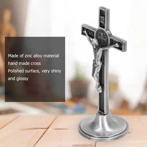 Vista 8 de Hztyyier Pared de crucifijo, hecha a mano, base católica extraíble para mesa (plata)