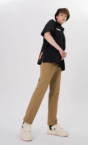 Vista 5 de Plaid&Plain Pantalones caqui elásticos de ajuste recto con bolsillo lateral y cintura elástica para hombre