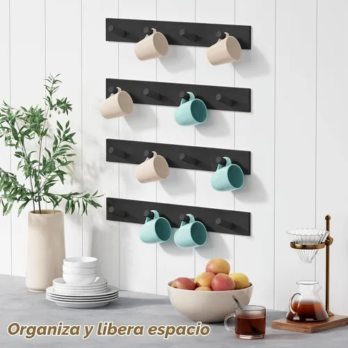 Vista 5 de Forbena Perchero Negro de Montaje en Pared Paquete de 4, Ganchos Rústicos de Granja para Pared, Perchero Vertical Colgante para Sombreros