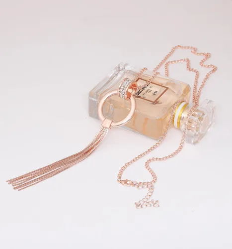 Vista 4 de MOLOCH Collar en Forma de Y Lariat Collar de Cadena Larga con Circo Pendiente de Círculo y Borla Set de Joyería Delicada para Mujer